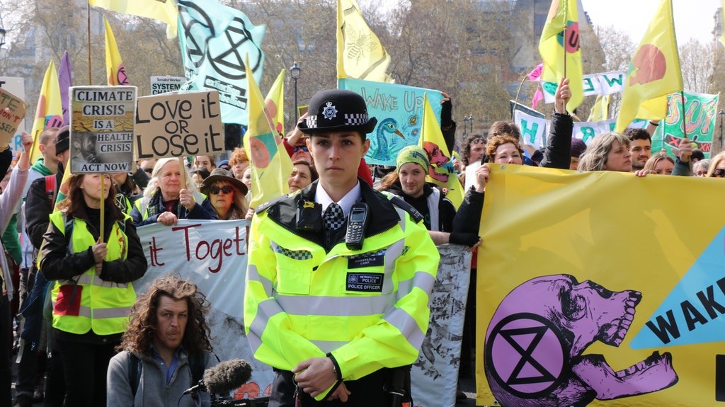 Extinction Rebellion protest in London, effects of business on the environment